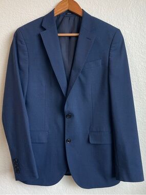 jf j.ferrar Men's Dark Blue Sport Coat Blazer • 38R Slim